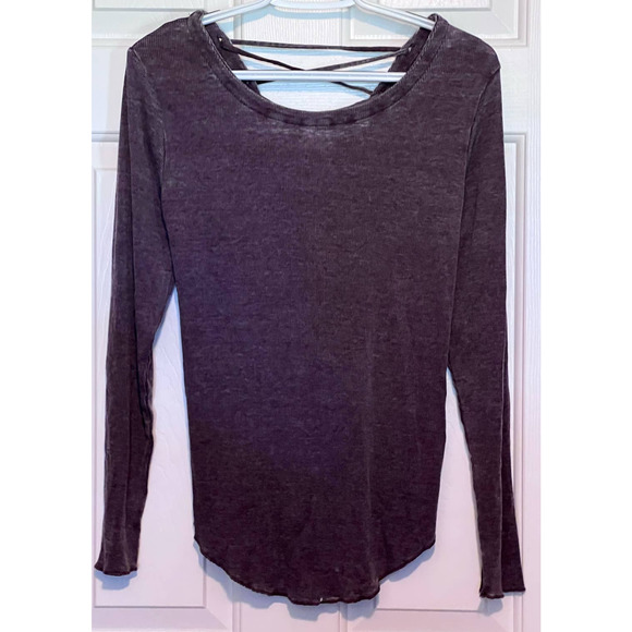 Chaser Woman's Lace Back Rib Long Sleeve Top Size M 25" Long x 16" Pit‎ to Pit - Picture 1 of 5